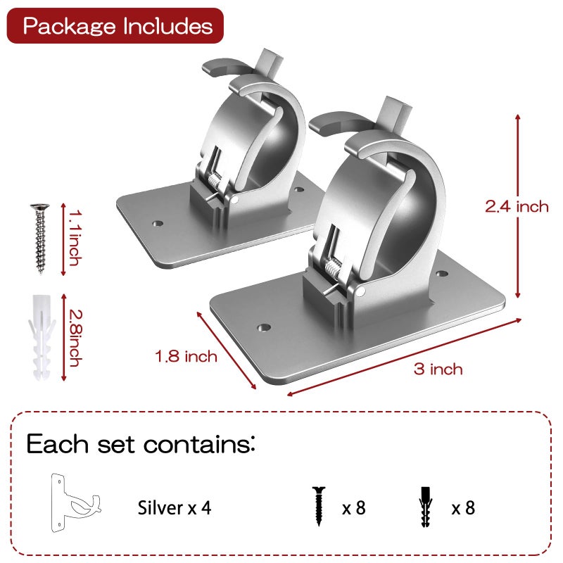 CIEMGNZOC 4PCS No Drill Curtain Rod Brackets  Self-Adhesive Curtain Rods No Drilling  Nail Free Adjustable Curtain Rod Holders  Curtain Hooks for Rod Less Than 1.57 Inch Diameter (Silver) - Image 5